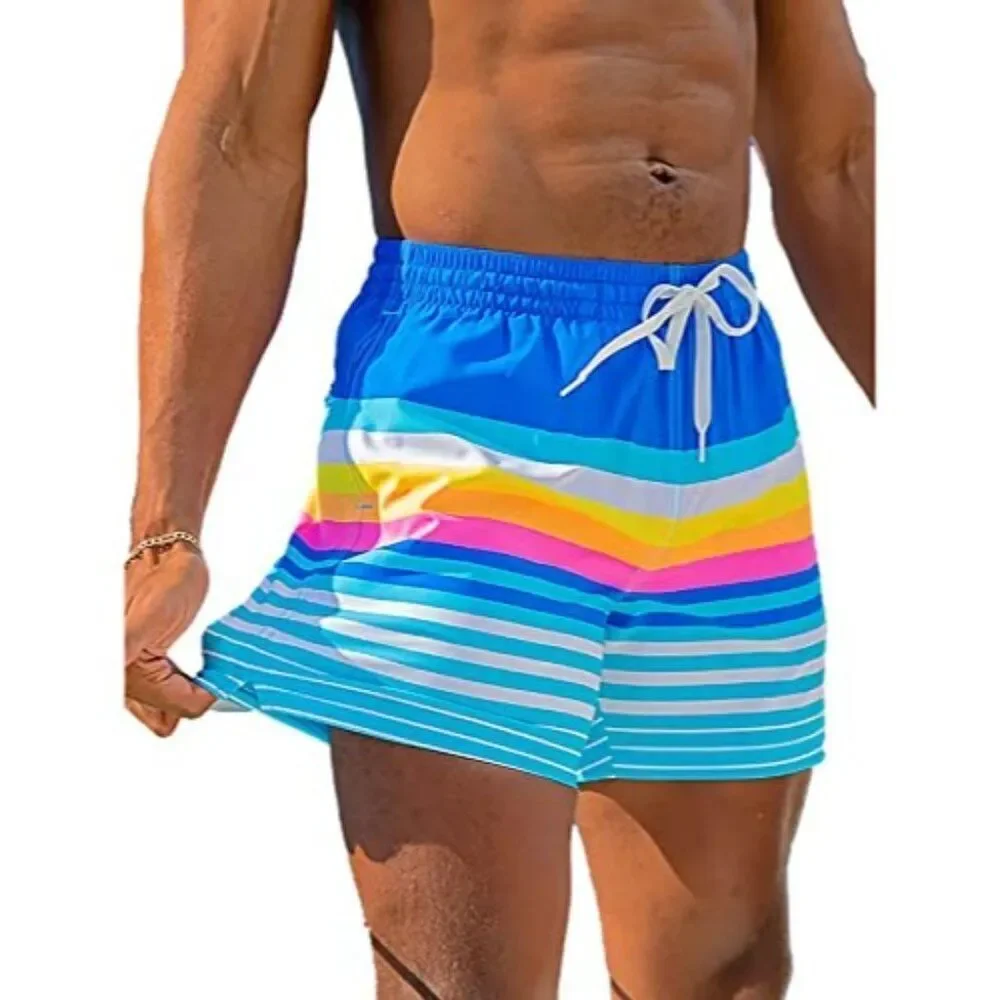Chubbies Classic Swim Trunks Men’s Large Newports Stripe Blue Pink Yellow Board